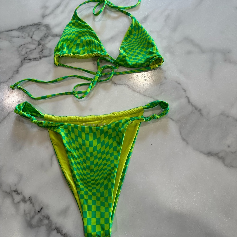 Frankie's Bikinis Neon Green Checkered Bikini - Picture 2 of 6